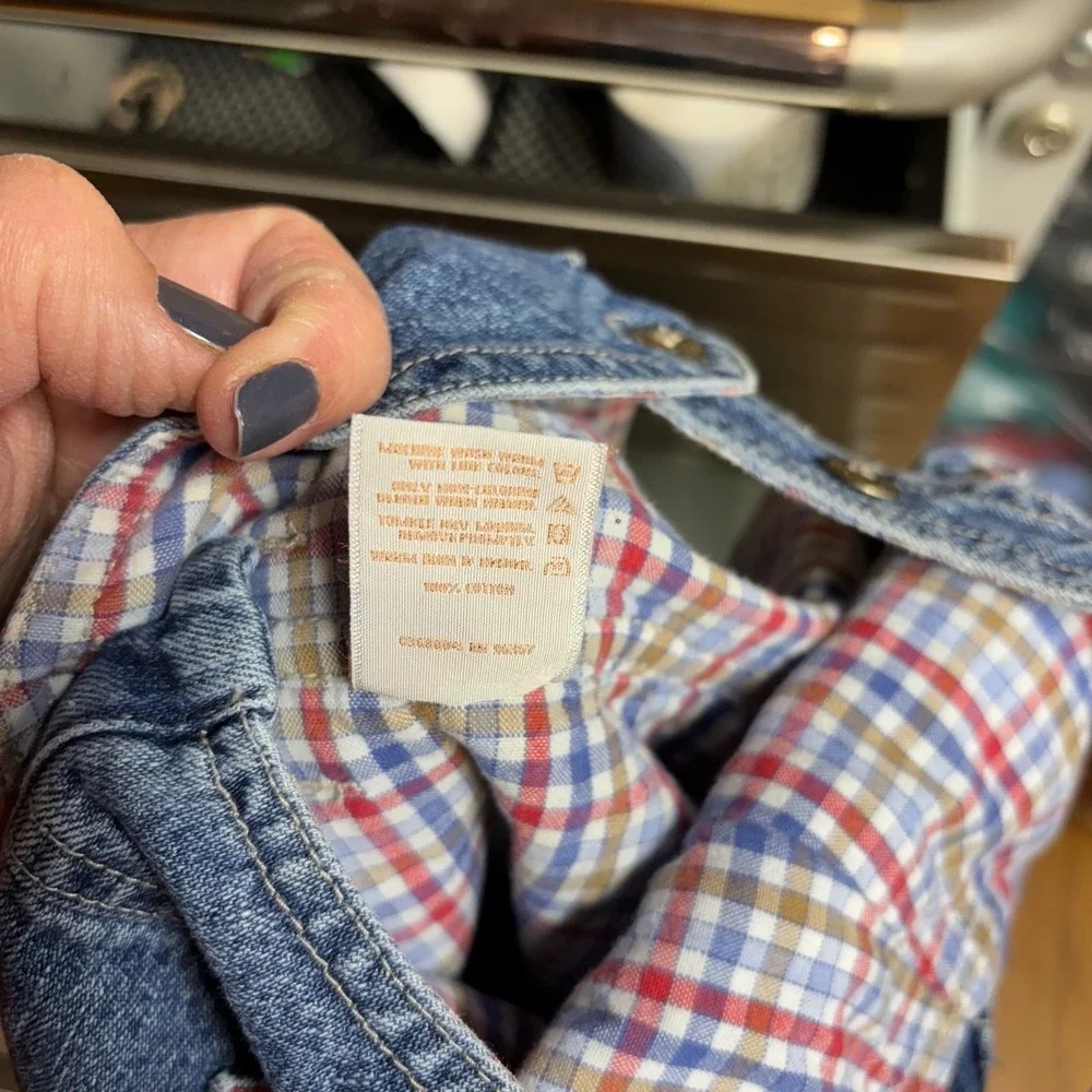OshKosh B'gosh‎ Baby Denim Overalls Plaid Lining Size L 6/9 Months